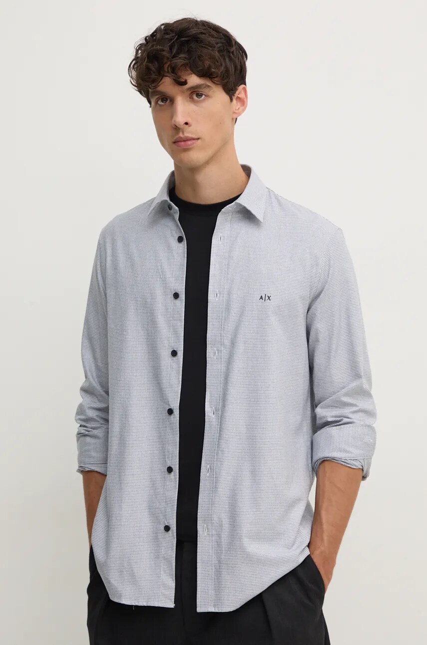 Armani Exchange camasa barbati, culoarea gri, cu guler clasic, regular, 6DZC30 ZN5UZ