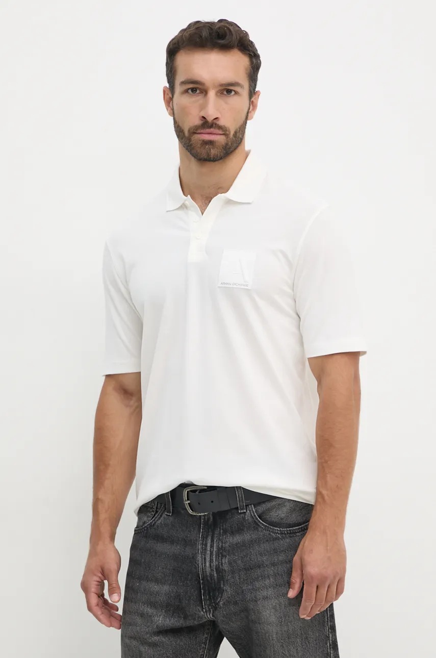 

Тениска с яка Armani Exchange в бяло с апликация 6DZFJA ZJXHZ, Бял