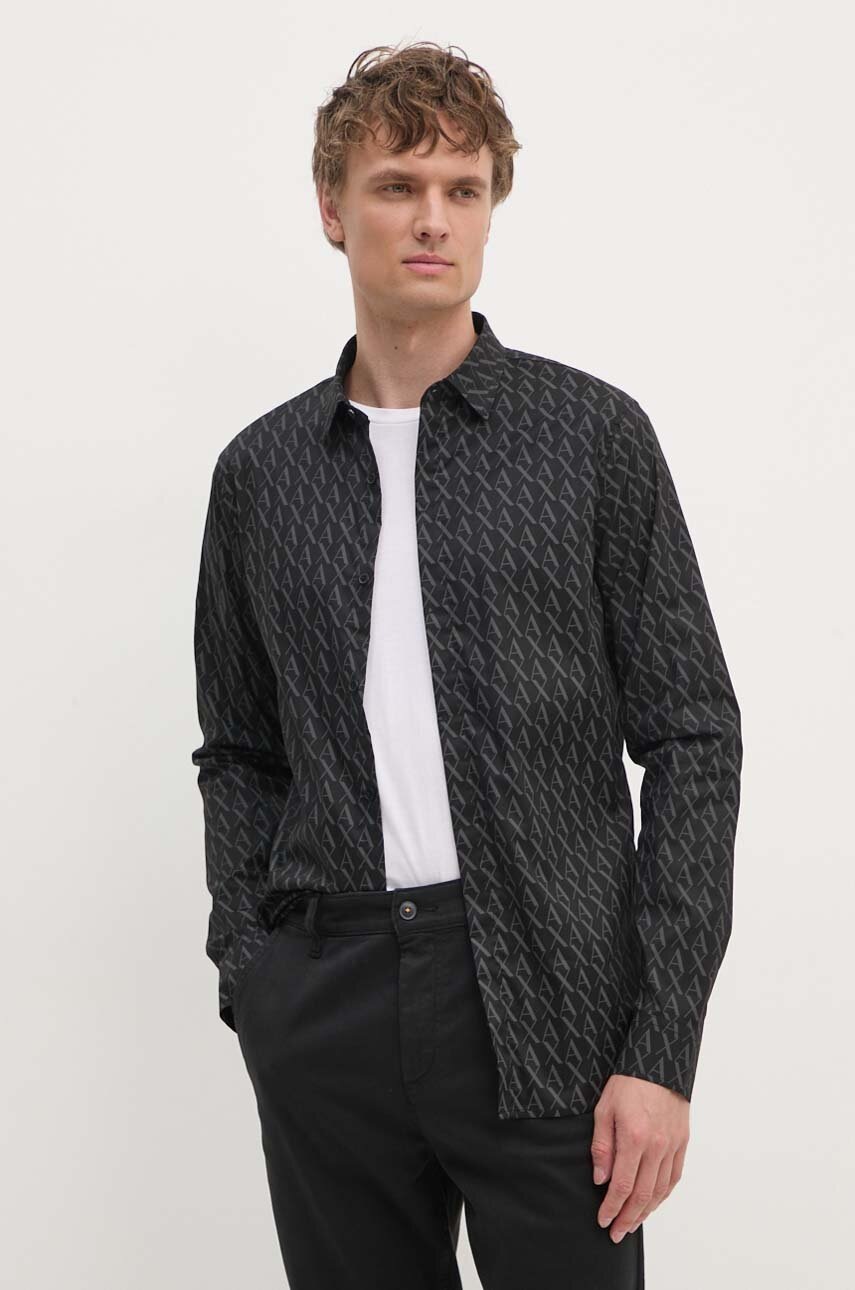

Риза Armani Exchange мъжка в черно с кройка по тялото с италианска яка 8NZCCW ZNEAZ, Черен