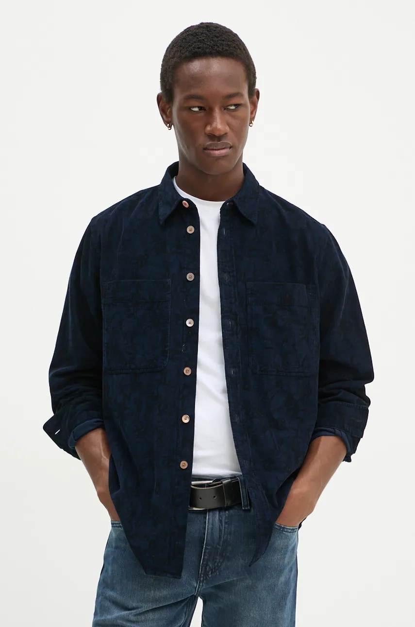 PS Paul Smith camasa din velur culoarea albastru marin, cu guler clasic, regular, M2R.450Y.N22209