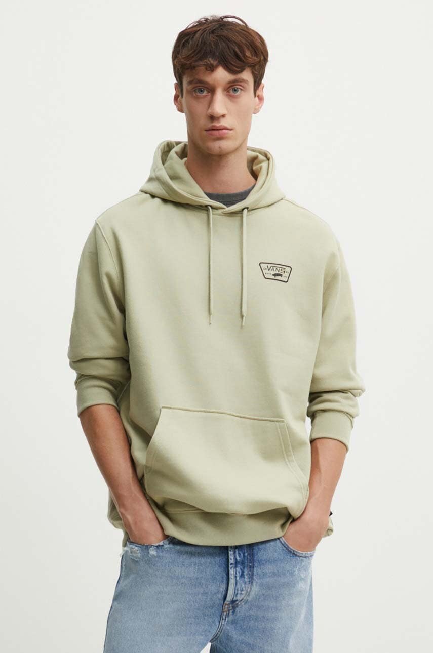 Vans hanorac de bumbac barbati, culoarea verde, cu glugă, cu imprimeu, VN000HNZD3Z1
