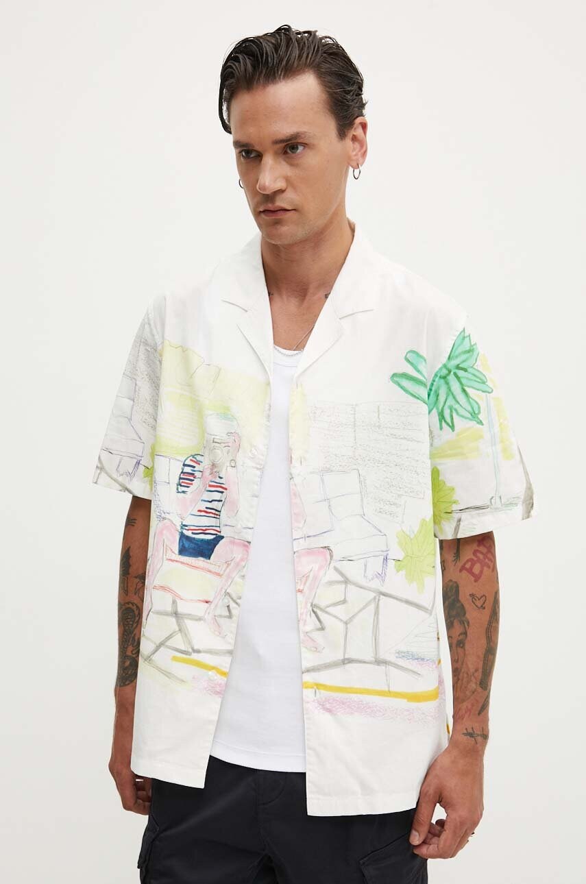 Desigual camasa din bumbac ALPHONSE barbati, culoarea alb, relaxed, 24WMCW05