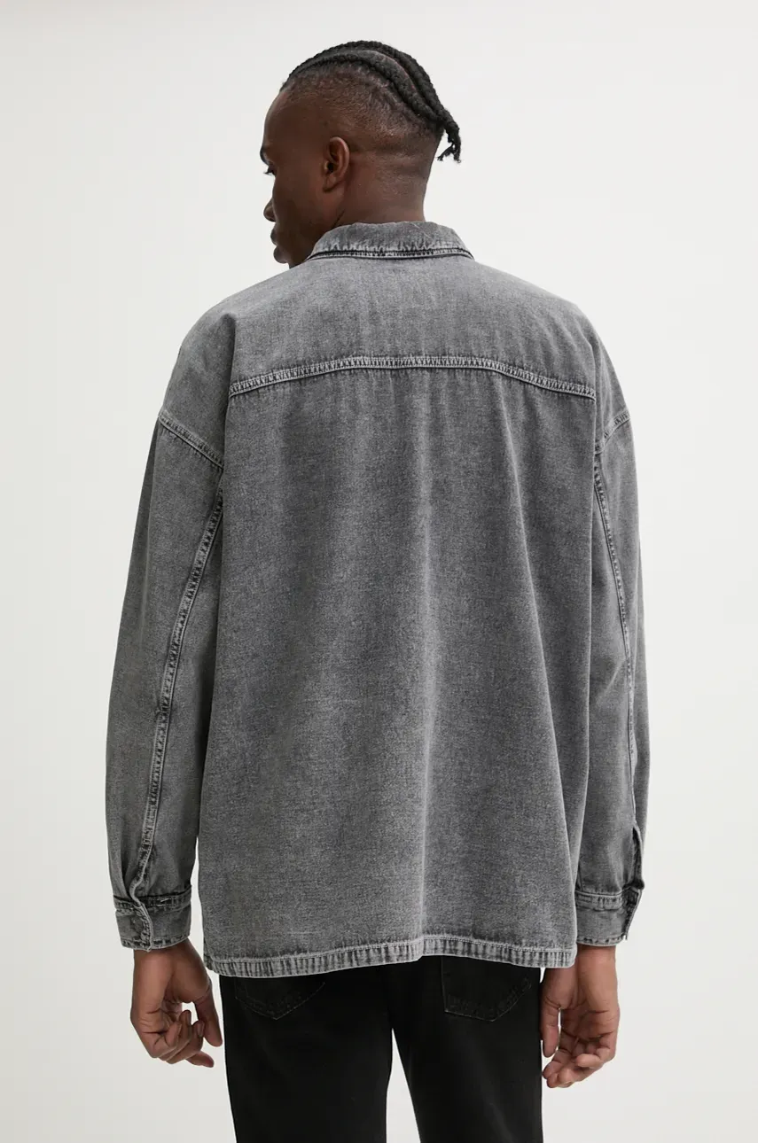 Хлопковая рубашка American Vintage мужская цвет серый relaxed классический воротник MJAZ06AH24 Хлопковая рубашка American Vintage мужская цвет серый relaxed классический воротник MJAZ06AH24