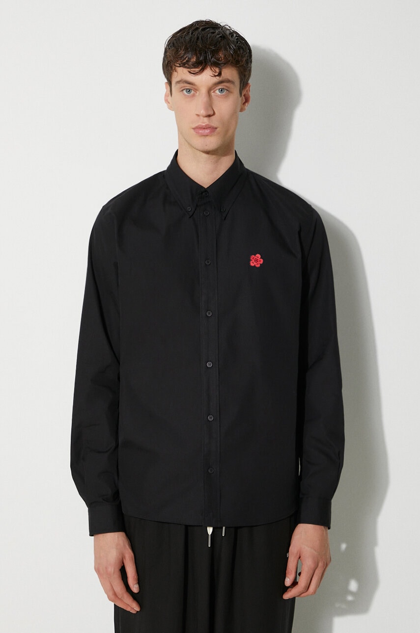 Kenzo camasa din bumbac Boke Flower Crest Shirt barbati, culoarea negru, cu guler button-down, regular, FE65CH4109LI.99