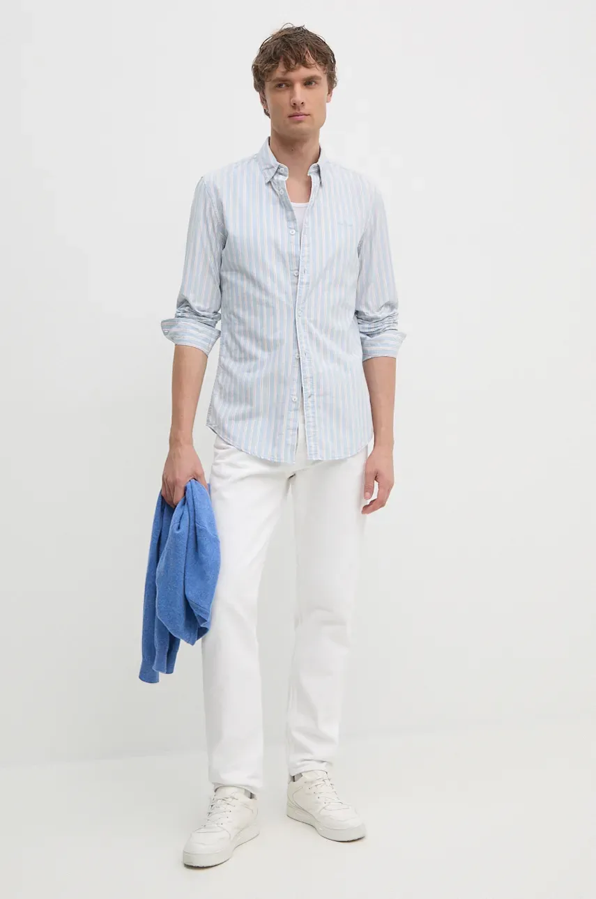 Хлопковая рубашка Pepe Jeans MARIUS мужская slim воротник button-down PM308561 Хлопковая рубашка Pepe Jeans MARIUS мужская slim воротник button-down PM308561