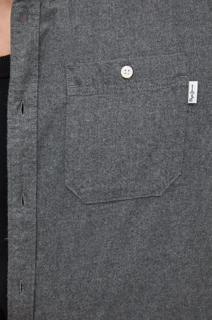 Хлопковая рубашка Pepe Jeans MIKE мужская цвет серый regular воротник button-down PM308719 Хлопковая рубашка Pepe Jeans MIKE мужская цвет серый regular воротник button-down PM308719