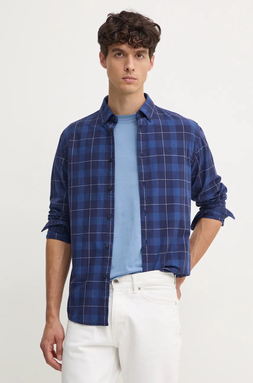 Pepe Jeans camasa din bumbac MITCHEL barbati, culoarea albastru marin, cu guler button-down, regular, PM308722