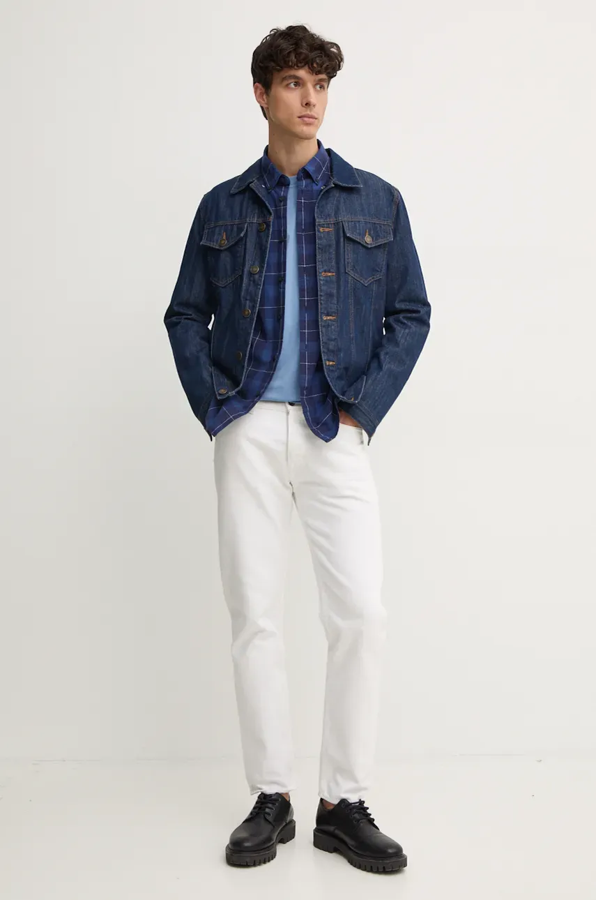 Хлопковая рубашка Pepe Jeans MITCHEL мужская цвет синий regular воротник button-down PM308722 Хлопковая рубашка Pepe Jeans MITCHEL мужская цвет синий regular воротник button-down PM308722