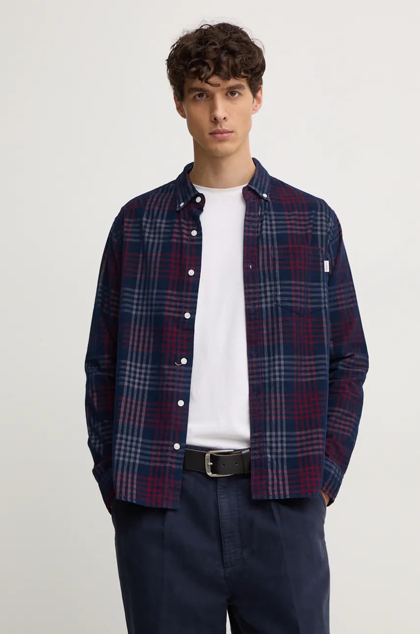 Pepe Jeans camasa din bumbac MARCUS barbati, culoarea albastru marin, cu guler button-down, regular, PM308726 Pepe Jeans camasa din bumbac MARCUS barbati, culoarea albastru marin, cu guler button-down, regular, PM308726