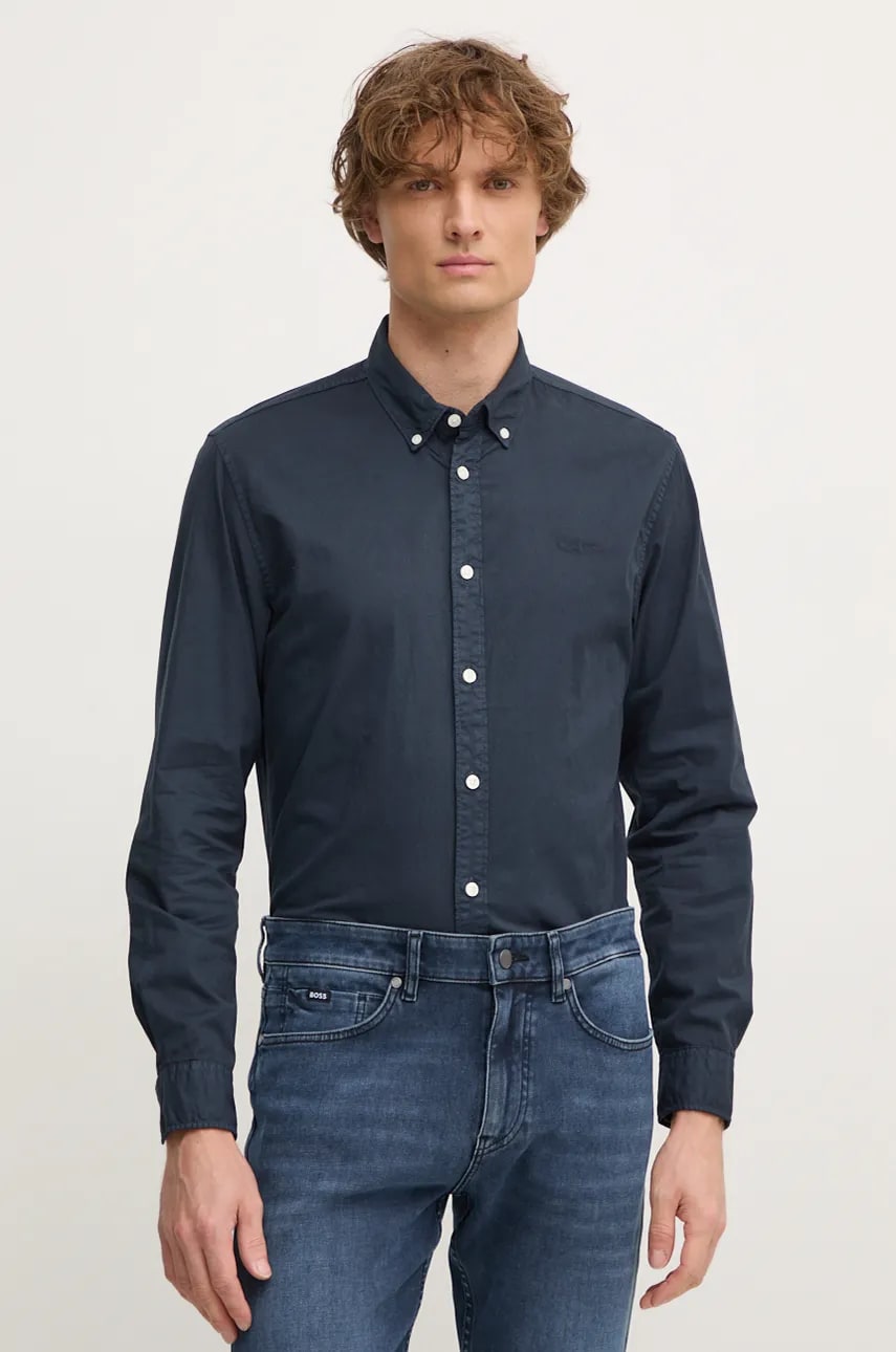 Pepe Jeans camasa din bumbac MANLEY barbati, culoarea albastru marin, cu guler button-down, regular, PM308728 Pepe Jeans camasa din bumbac MANLEY barbati, culoarea albastru marin, cu guler button-down, regular, PM308728