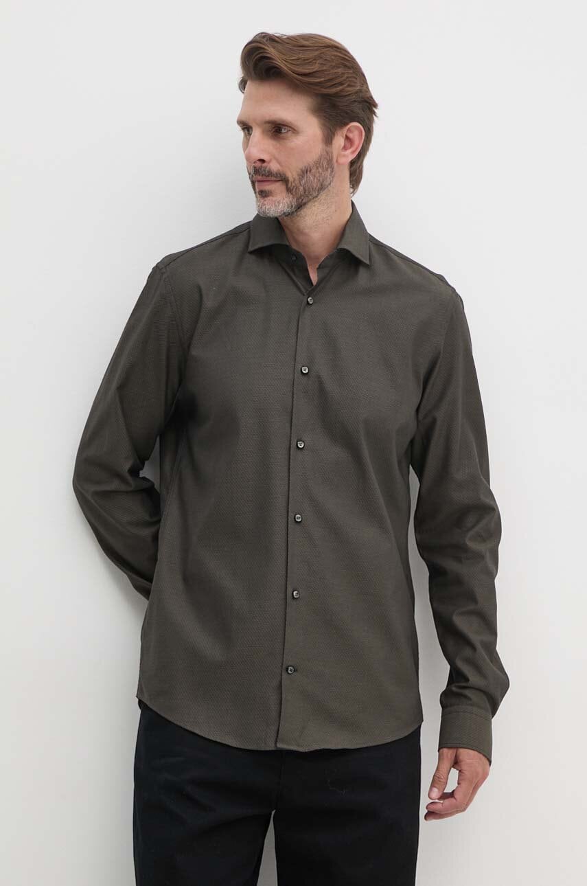 Joop! camasa din bumbac barbati, culoarea verde, cu guler italian, slim, 30043593 Joop! camasa din bumbac barbati, culoarea verde, cu guler italian, slim, 30043593