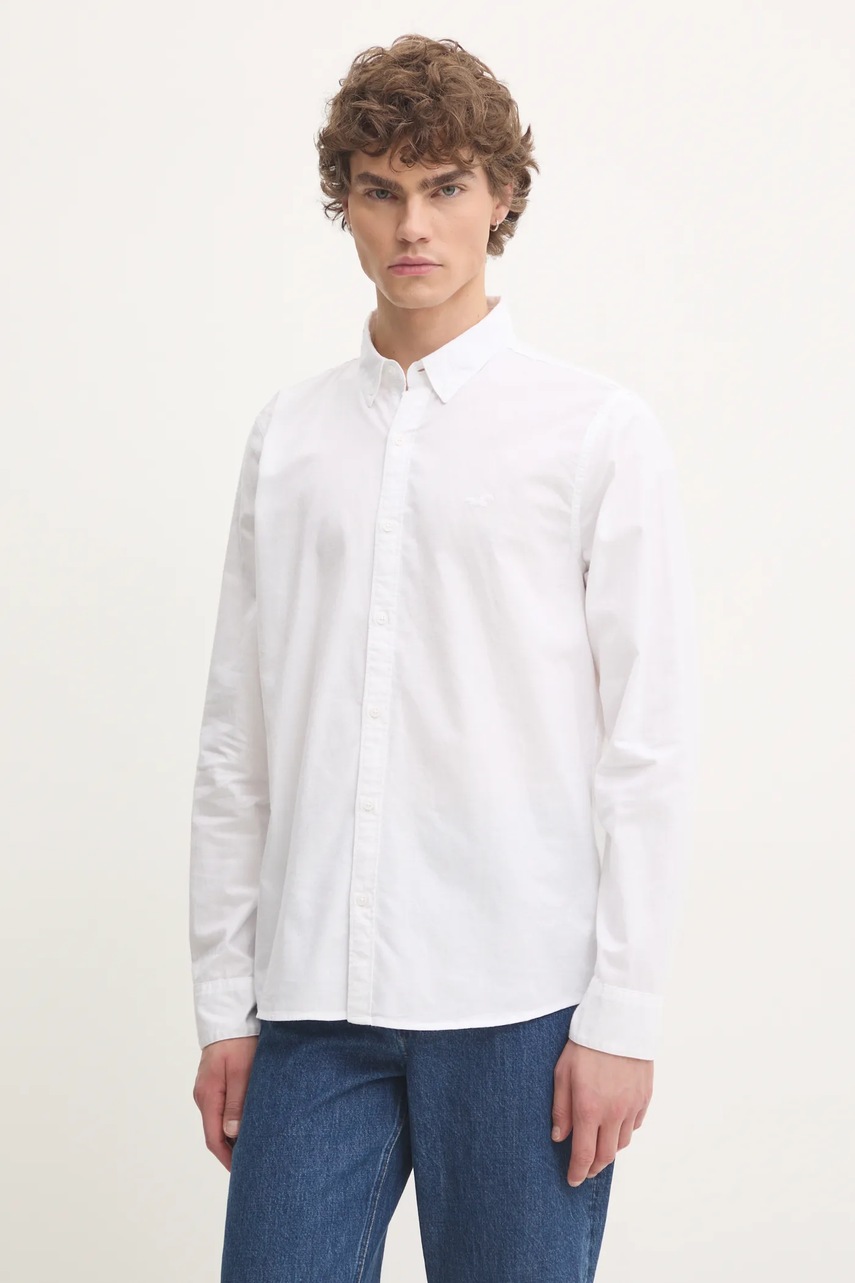 

Риза Hollister Co. мъжка в бяло със стандартна кройка с яка с копче KI325-4056, Бял