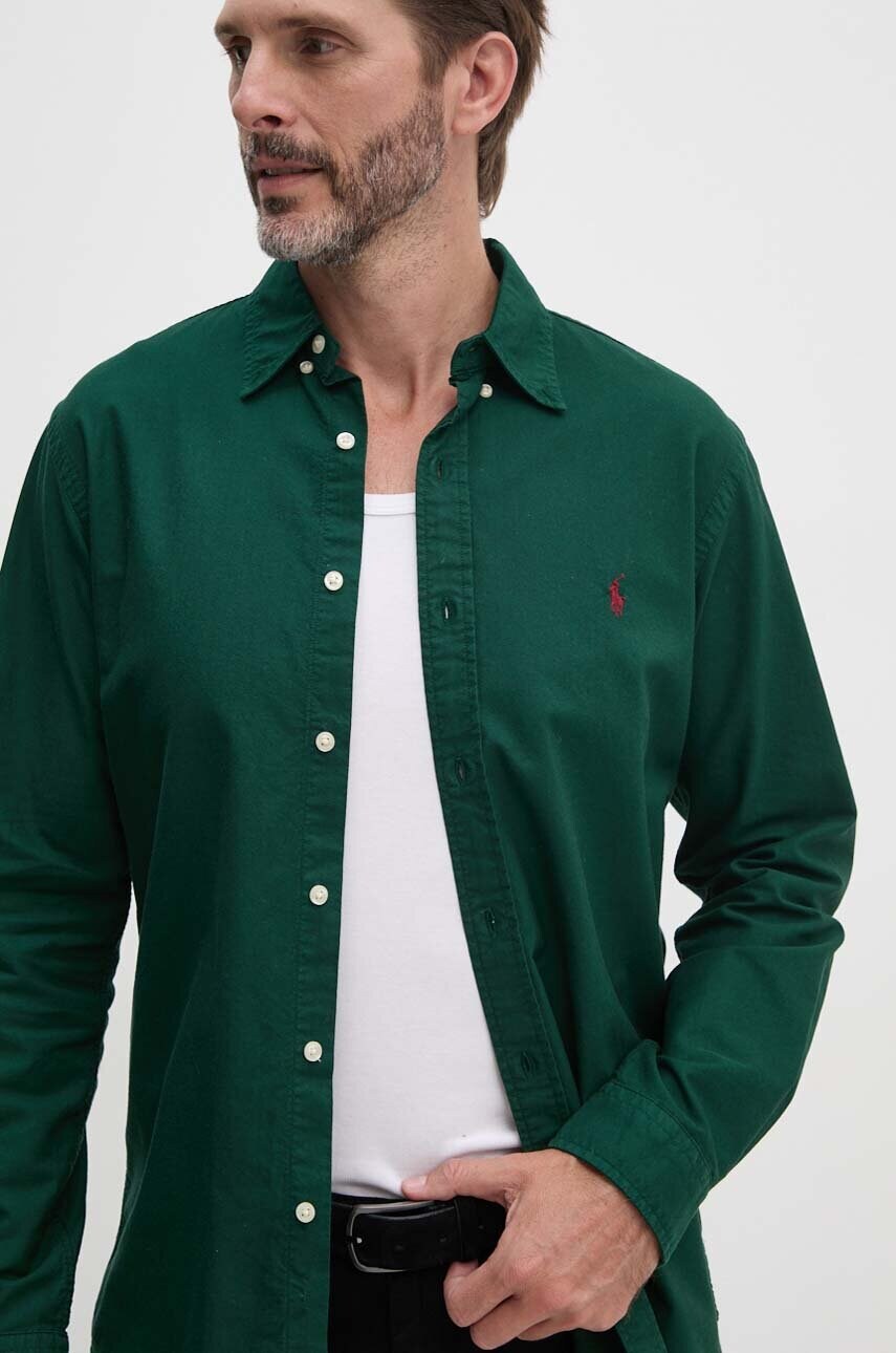 Levně Bavlněná košile Polo Ralph Lauren zelená barva, regular, s límečkem button-down, 710805564