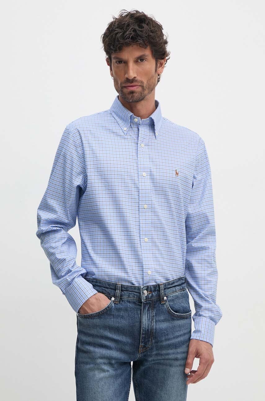 Levně Bavlněná košile Polo Ralph Lauren modrá barva, regular, s límečkem button-down, 712954617