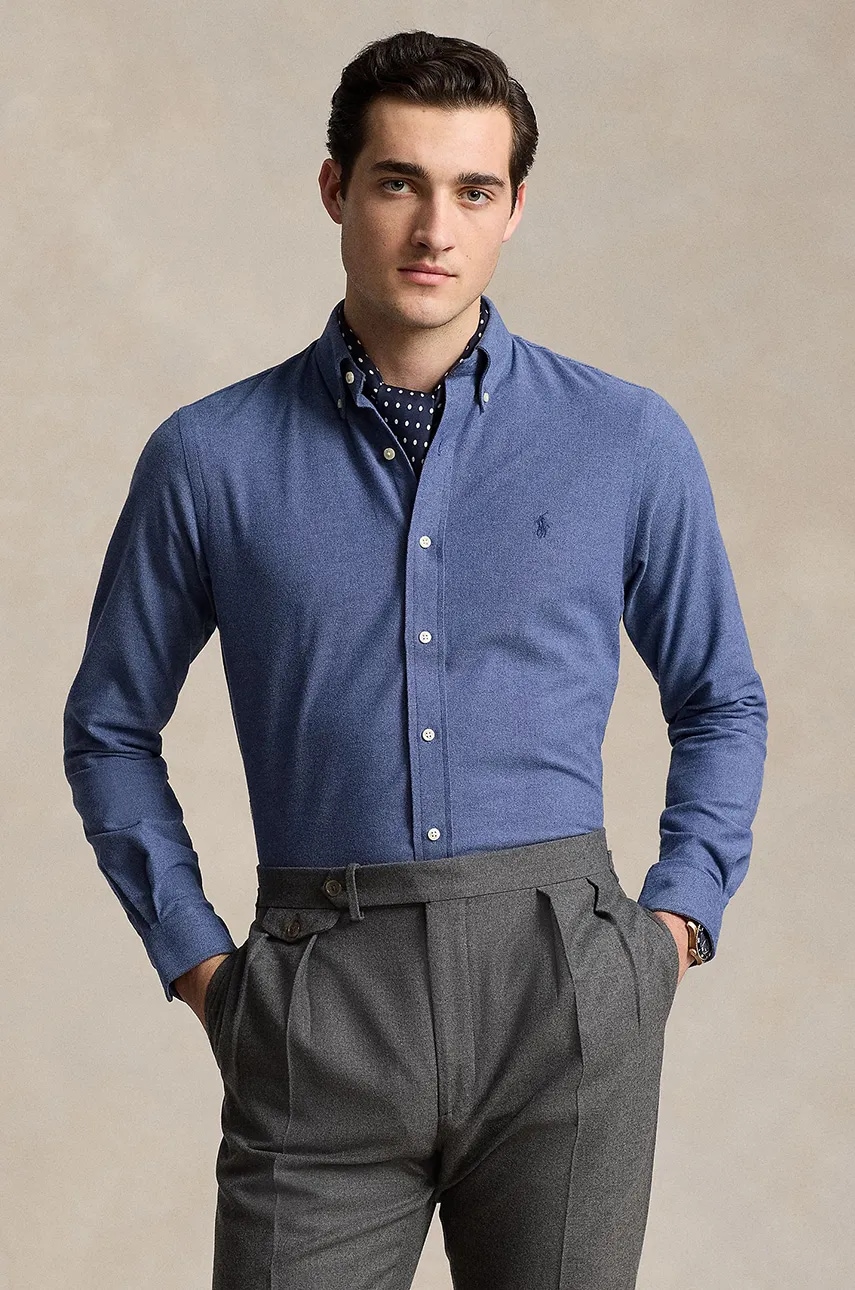 

Риза Polo Ralph Lauren мъжка в синьо с кройка по тялото с яка с копче 710953354, Син