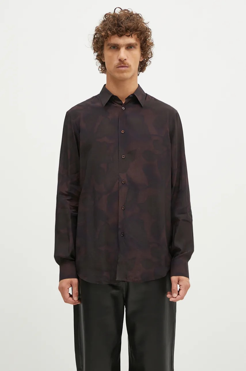 Levně Košile Paul Smith pánská, hnědá barva, regular, s klasickým límcem, M1R-901U-N02490