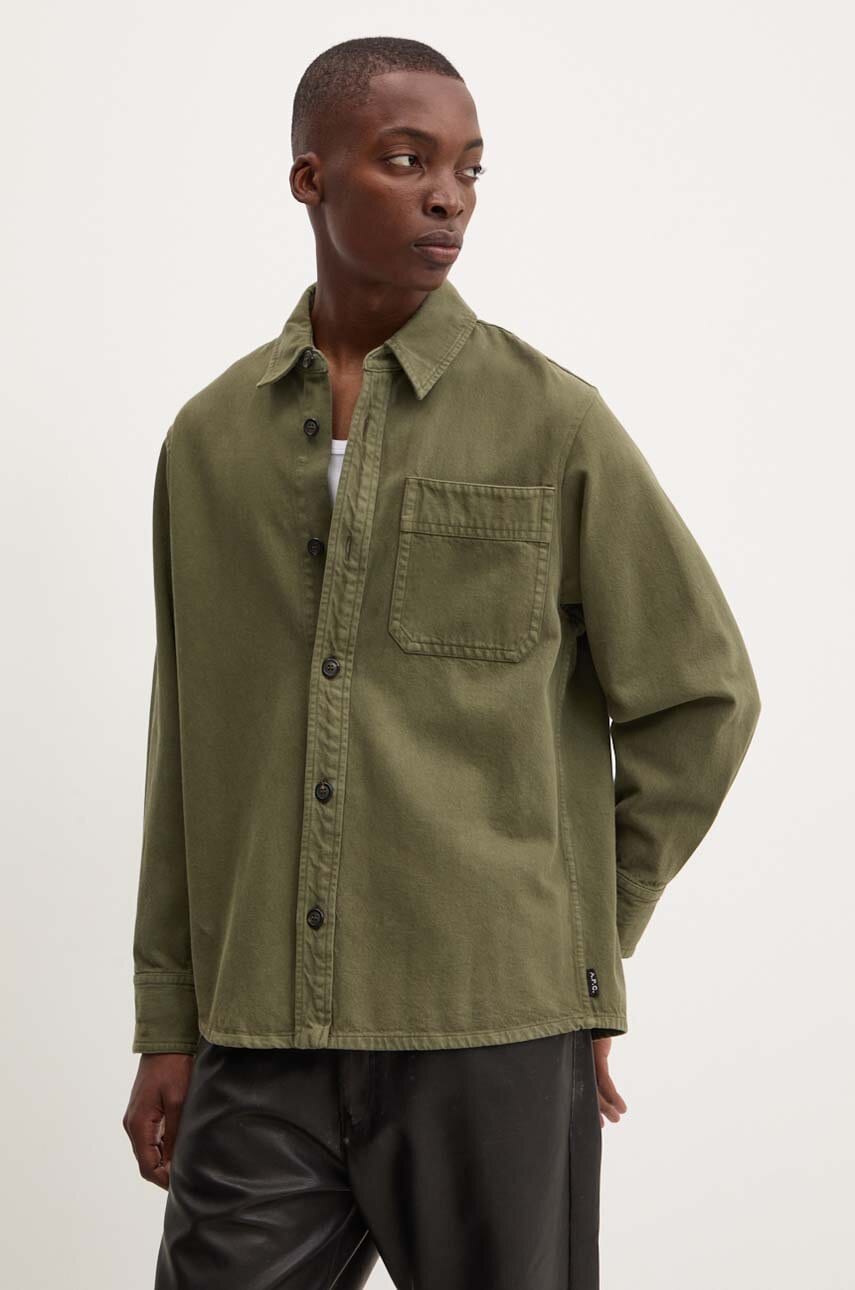 A.P.C. camasa jeans surchemise basile cavalier barbati, culoarea verde, cu guler clasic, relaxed, COGZV.H02939 A.P.C. camasa jeans surchemise basile cavalier barbati, culoarea verde, cu guler clasic, relaxed, COGZV.H02939