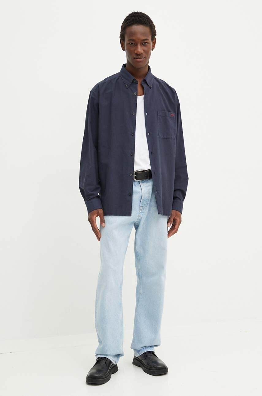 Бавовняна сорочка A.P.C. Chemise Mateo Logo чоловіча колір синій relaxed комір button-down COHAH.H12599 