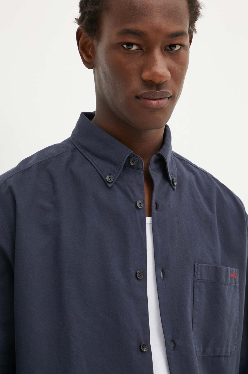 Бавовняна сорочка A.P.C. Chemise Mateo Logo чоловіча колір синій relaxed комір button-down COHAH.H12599 