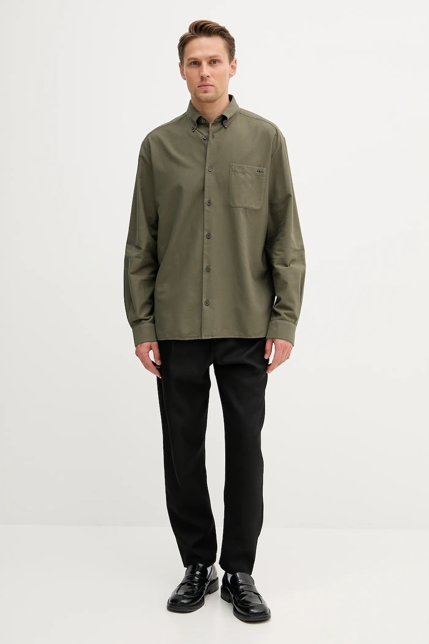 Хлопковая рубашка A.P.C. Chemise Mateo Logo цвет белый relaxed воротник button-down COHAH.H12599 Хлопковая рубашка A.P.C. Chemise Mateo Logo цвет белый relaxed воротник button-down COHAH.H12599