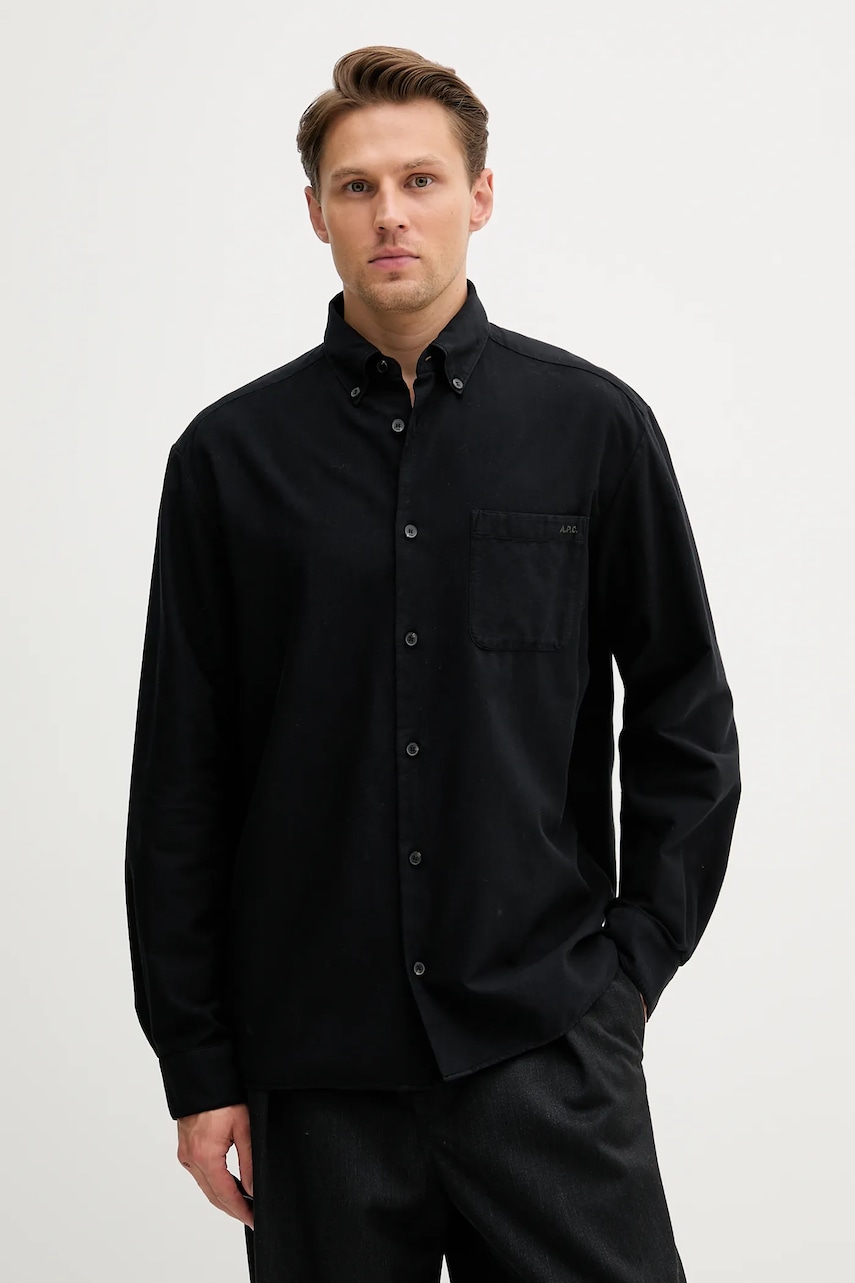 Bavlněná košile A.P.C. Chemise Mateo Logo pánská, bílá barva, relaxed, s límečkem button-down, COHAH.H12599