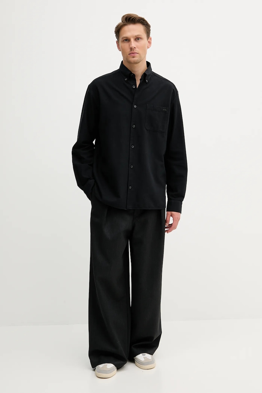 Хлопковая рубашка A.P.C. Chemise Mateo Logo цвет белый relaxed воротник button-down COHAH.H12599 Хлопковая рубашка A.P.C. Chemise Mateo Logo цвет белый relaxed воротник button-down COHAH.H12599