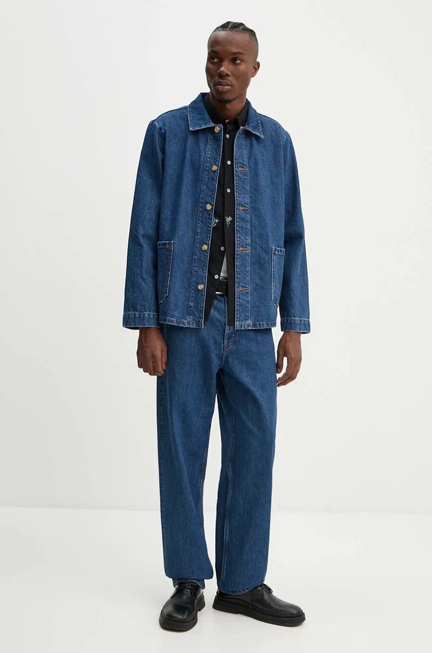 Джинсовая рубашка A.P.C. veste kerlouan logo мужская цвет синий regular классический воротник COHTD.H03205 Джинсовая рубашка A.P.C. veste kerlouan logo мужская цвет синий regular классический воротник COHTD.H03205
