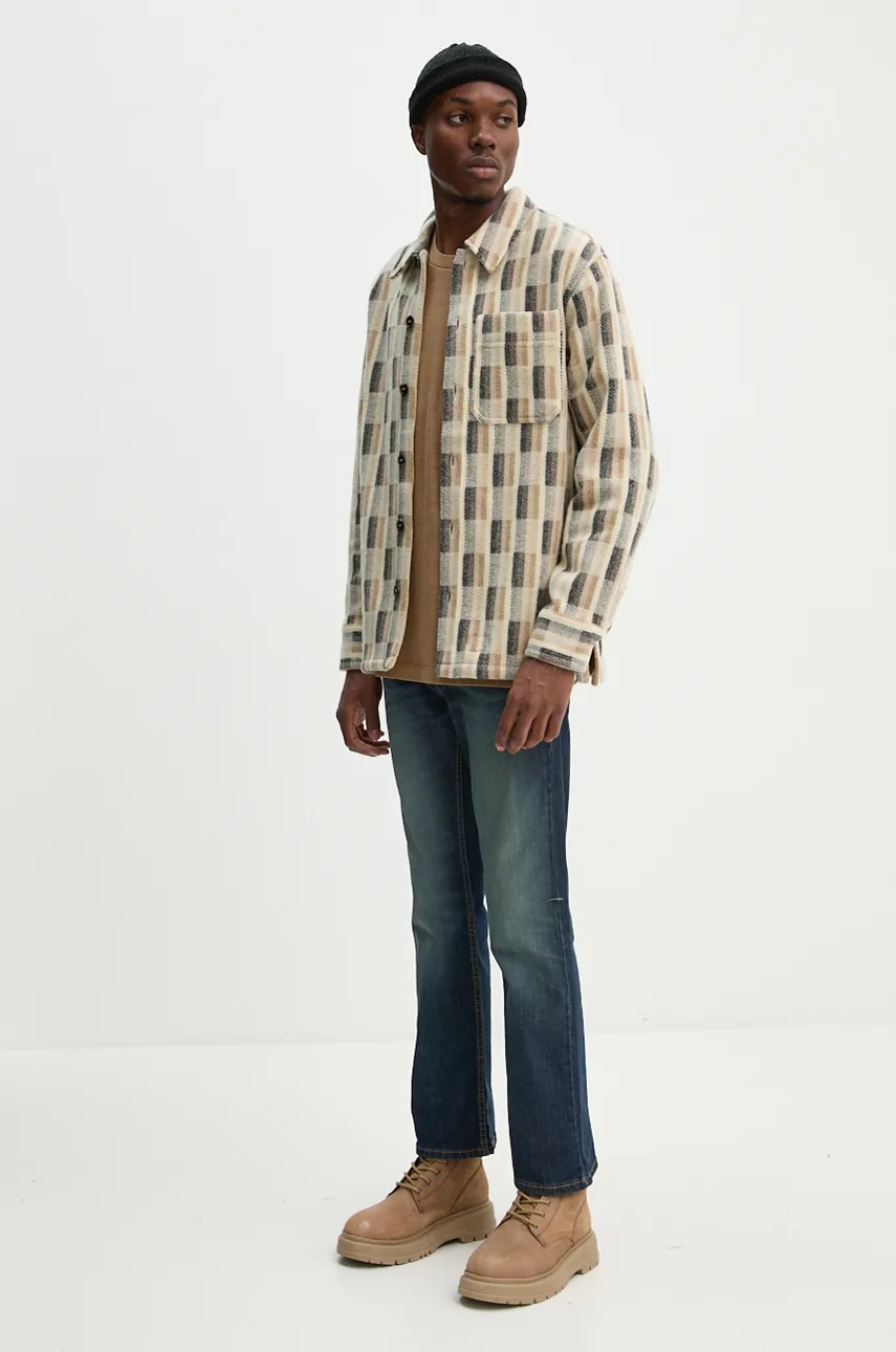 Шерстяная рубашка A.P.C. surchemise stanley цвет бежевый relaxed классический воротник WVBDG.H02989 Шерстяная рубашка A.P.C. surchemise stanley цвет бежевый relaxed классический воротник WVBDG.H02989
