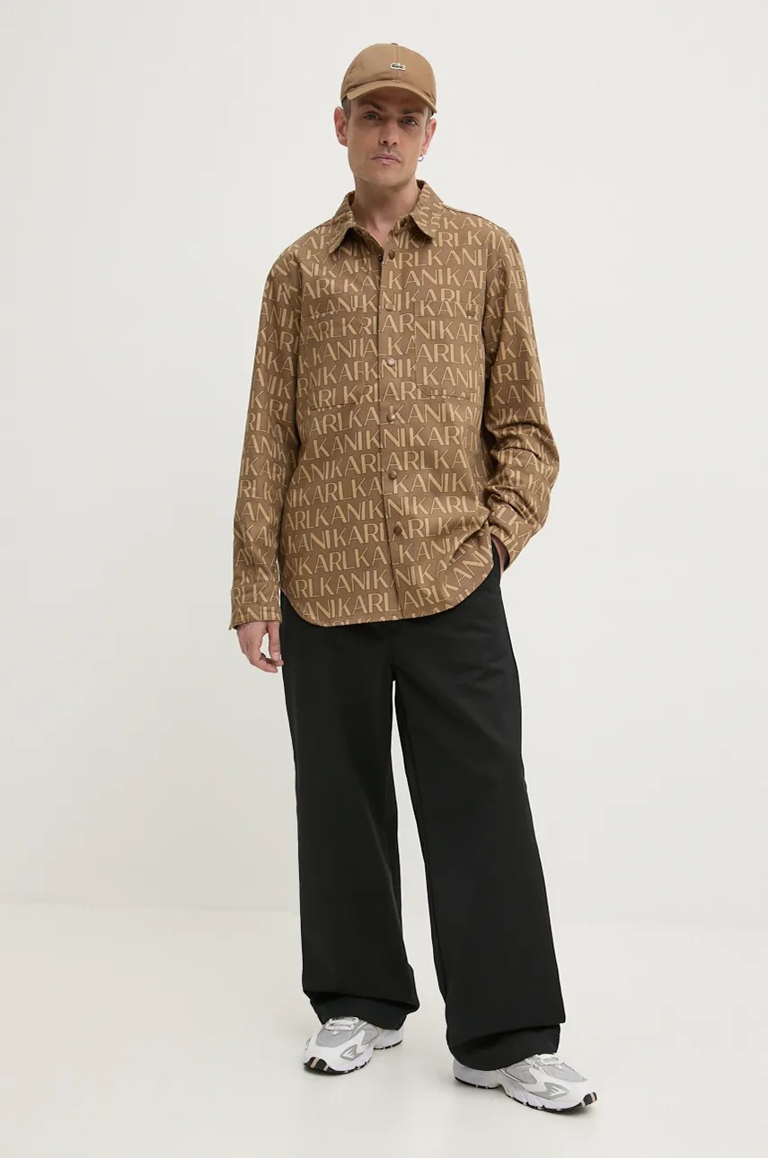 Βαμβακερό πουκάμισο Karl Kani ανδρικό, χρώμα: μπεζ, 60230005 φωτογραφία