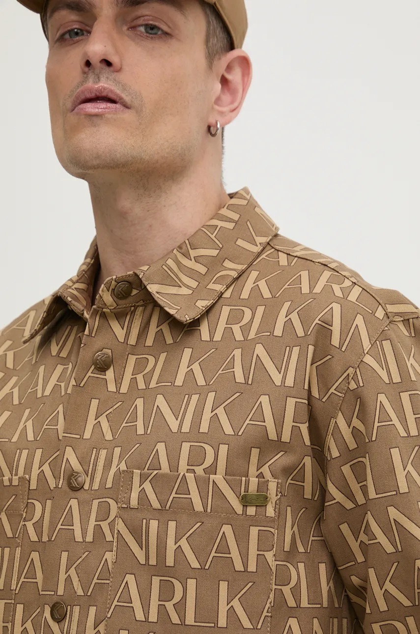 Βαμβακερό πουκάμισο Karl Kani ανδρικό, χρώμα: μπεζ, 60230005 φωτογραφία