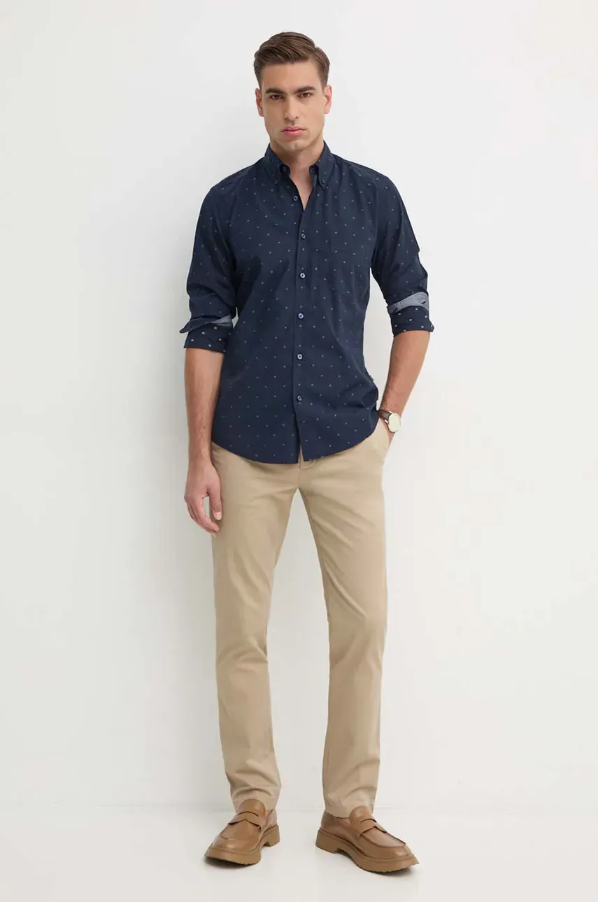 Хлопковая рубашка Boss Orange мужская цвет синий regular воротник button-down 50524706 Хлопковая рубашка Boss Orange мужская цвет синий regular воротник button-down 50524706