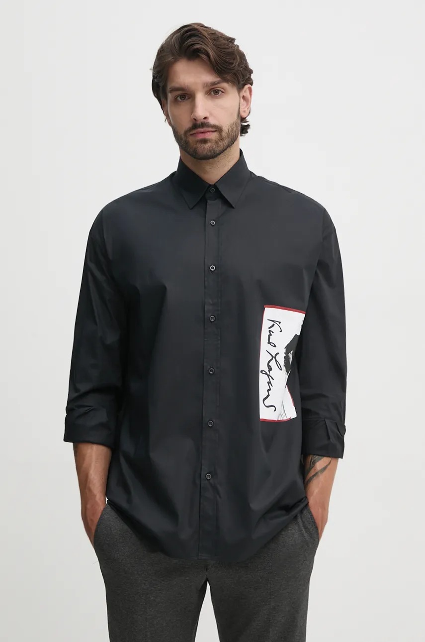 Karl Lagerfeld camasa barbati, culoarea negru, cu guler clasic, relaxed, 544600.605953
