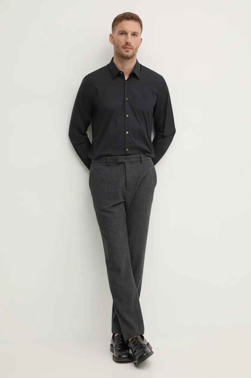 Рубашка Lacoste мужская цвет чёрный slim классический воротник CH5253 Рубашка Lacoste мужская цвет чёрный slim классический воротник CH5253