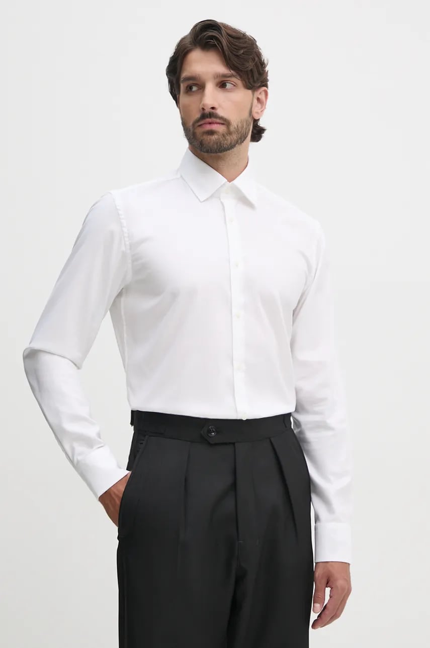 Levně Košile BOSS pánská, bílá barva, regular, s klasickým límcem, 50527231
