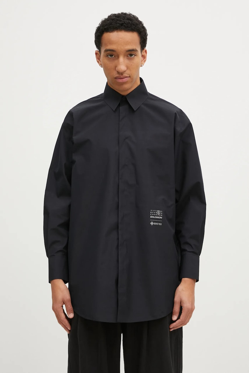 MM6 Maison Margiela camasa barbati, culoarea negru, cu guler clasic, relaxed, SH0DT0018.M35200 MM6 Maison Margiela camasa barbati, culoarea negru, cu guler clasic, relaxed, SH0DT0018.M35200