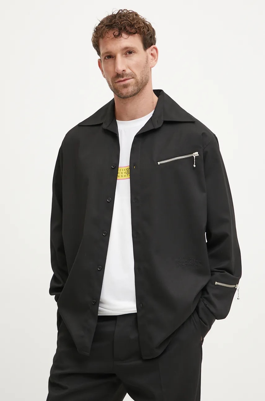 MM6 Maison Margiela camasa barbati, culoarea negru, cu guler clasic, relaxed, SH2DT0014.M35227 MM6 Maison Margiela camasa barbati, culoarea negru, cu guler clasic, relaxed, SH2DT0014.M35227