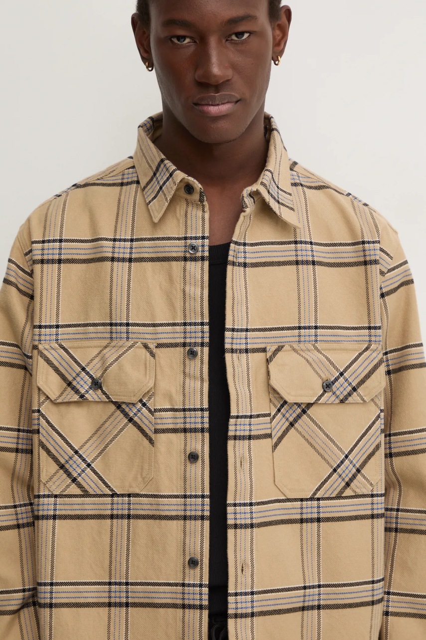 

Памучна риза Hugo Blue мъжка в бежово със свободна кройка с класическа яка 50527475, Бежов