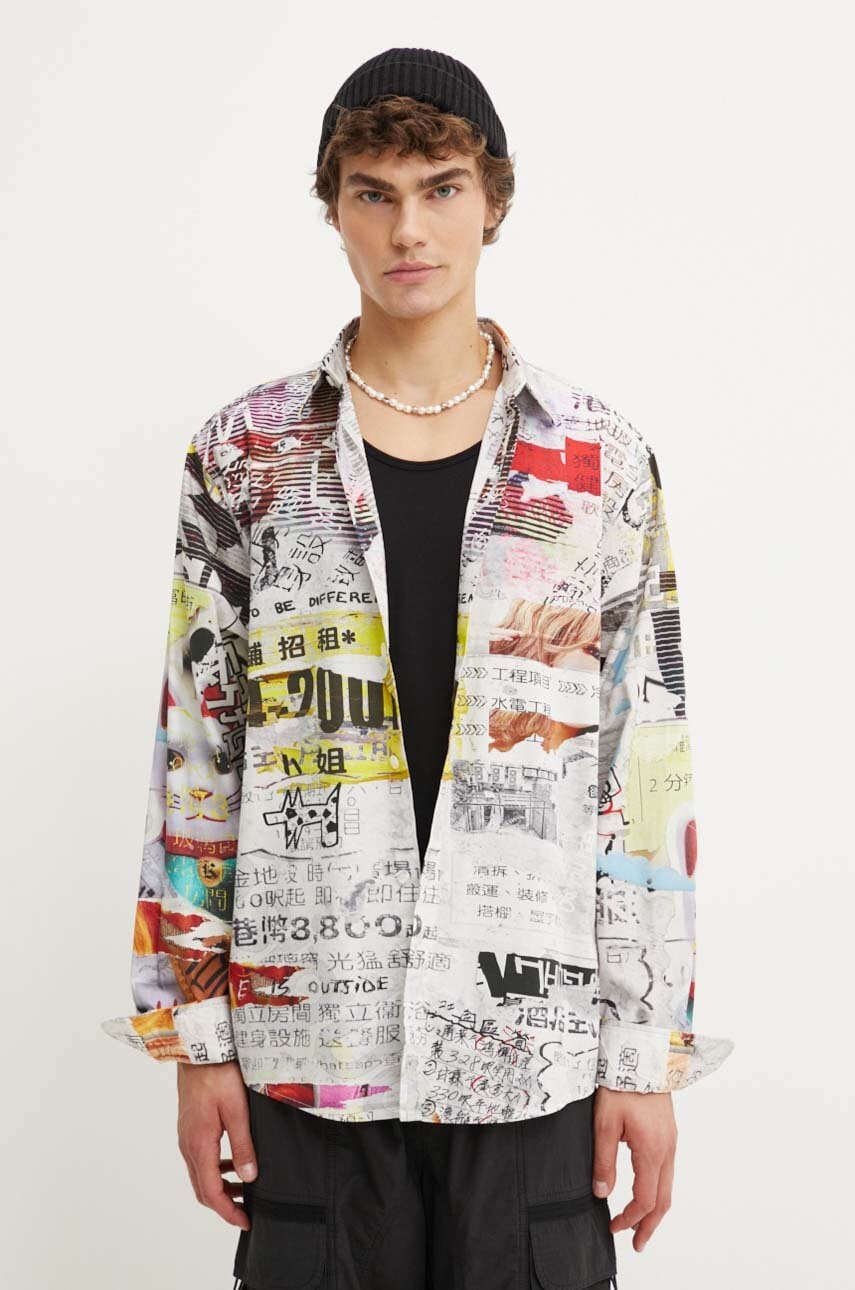 Desigual camasa din bumbac AMAURY barbati, culoarea gri, cu guler clasic, relaxed, 24WMCW11 Desigual camasa din bumbac AMAURY barbati, culoarea gri, cu guler clasic, relaxed, 24WMCW11