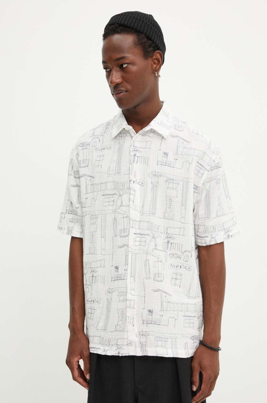 Desigual camasa din bumbac MISISIPI barbati, culoarea alb, cu guler clasic, relaxed, 24WMCW35