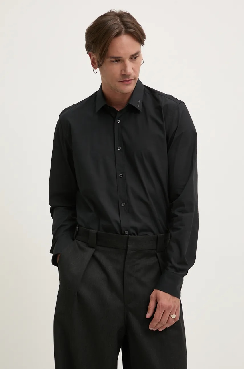 HUGO camasa din bumbac barbati, culoarea negru, cu guler clasic, slim, 50524818