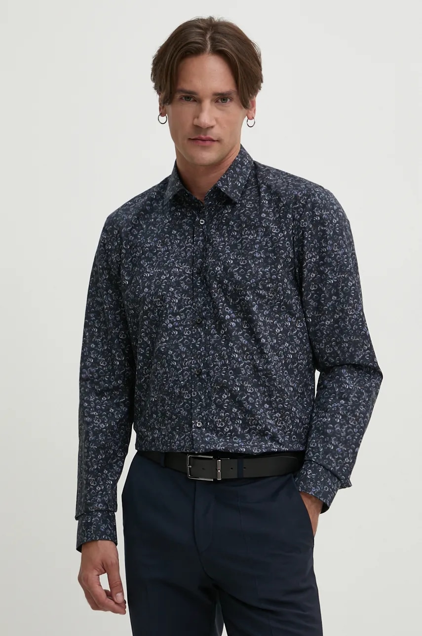 HUGO camasa din bumbac barbati, culoarea albastru marin, cu guler clasic, slim, 50524836