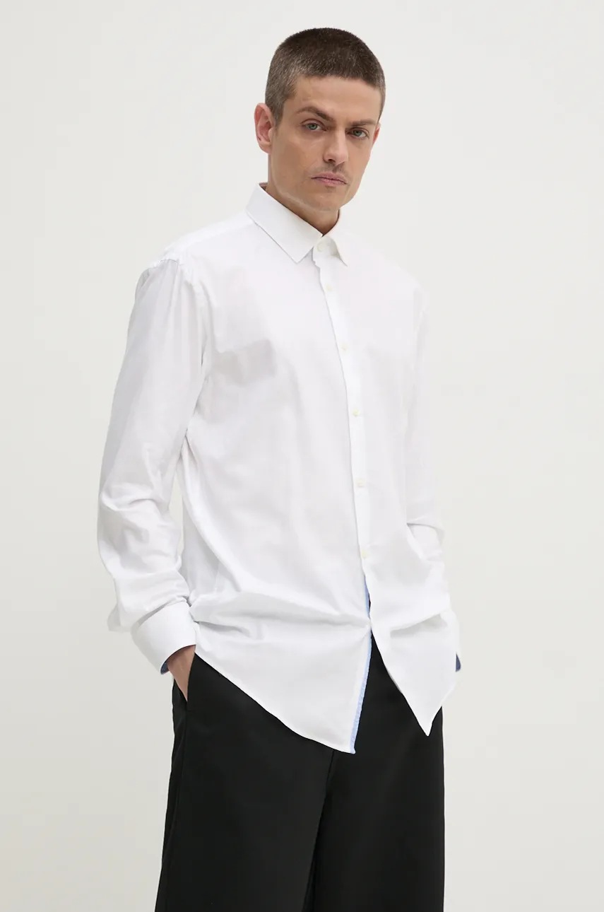 

Памучна риза HUGO мъжка в бяло с кройка по тялото с класическа яка 50524842, Бял