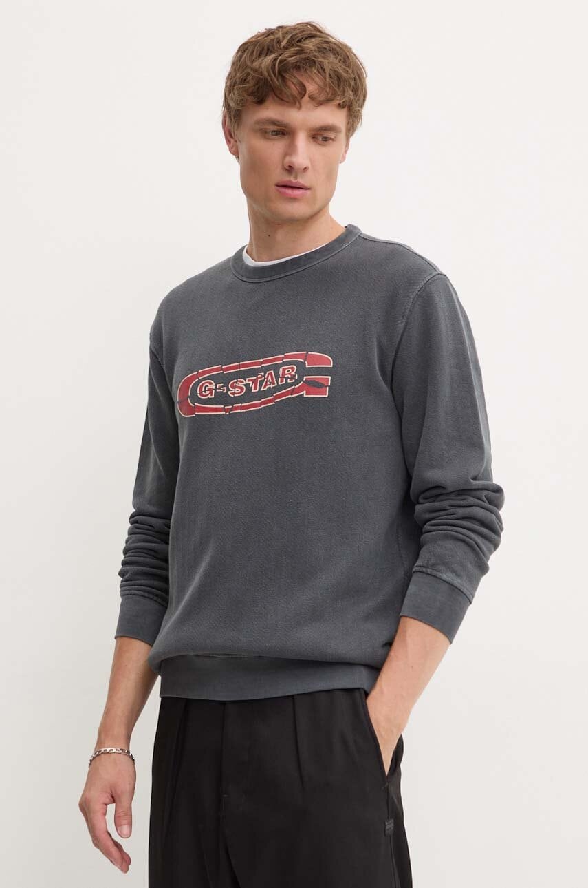 G-Star Raw hanorac de bumbac barbati, culoarea gri, cu imprimeu, D25101-D688 G-Star Raw hanorac de bumbac barbati, culoarea gri, cu imprimeu, D25101-D688