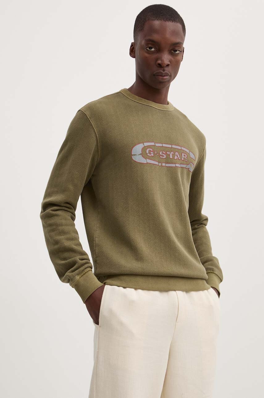 G-Star Raw hanorac de bumbac barbati, culoarea verde, cu imprimeu, D25101-D688 G-Star Raw hanorac de bumbac barbati, culoarea verde, cu imprimeu, D25101-D688