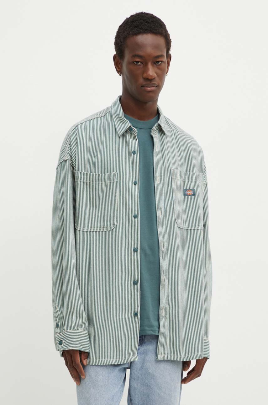

Памучна риза Dickies HICKORY мъжка в зелено със свободна кройка DK0A4YB2, Зелен
