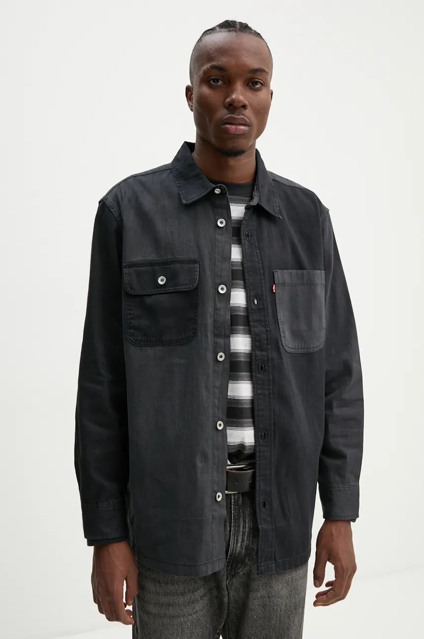 Levi's camasa jeans barbati, culoarea negru, cu guler clasic, relaxed, A8644