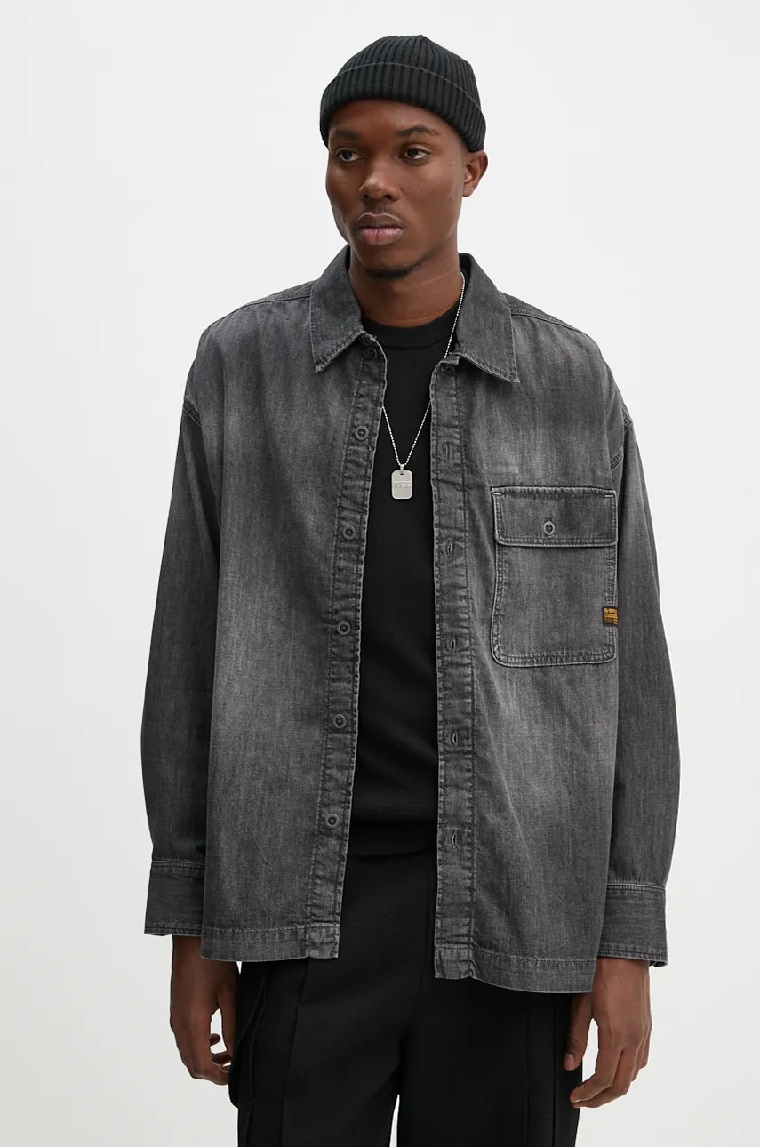 G-Star Raw camasa jeans barbati, culoarea gri, cu guler clasic, relaxed, D25517-D540 G-Star Raw camasa jeans barbati, culoarea gri, cu guler clasic, relaxed, D25517-D540