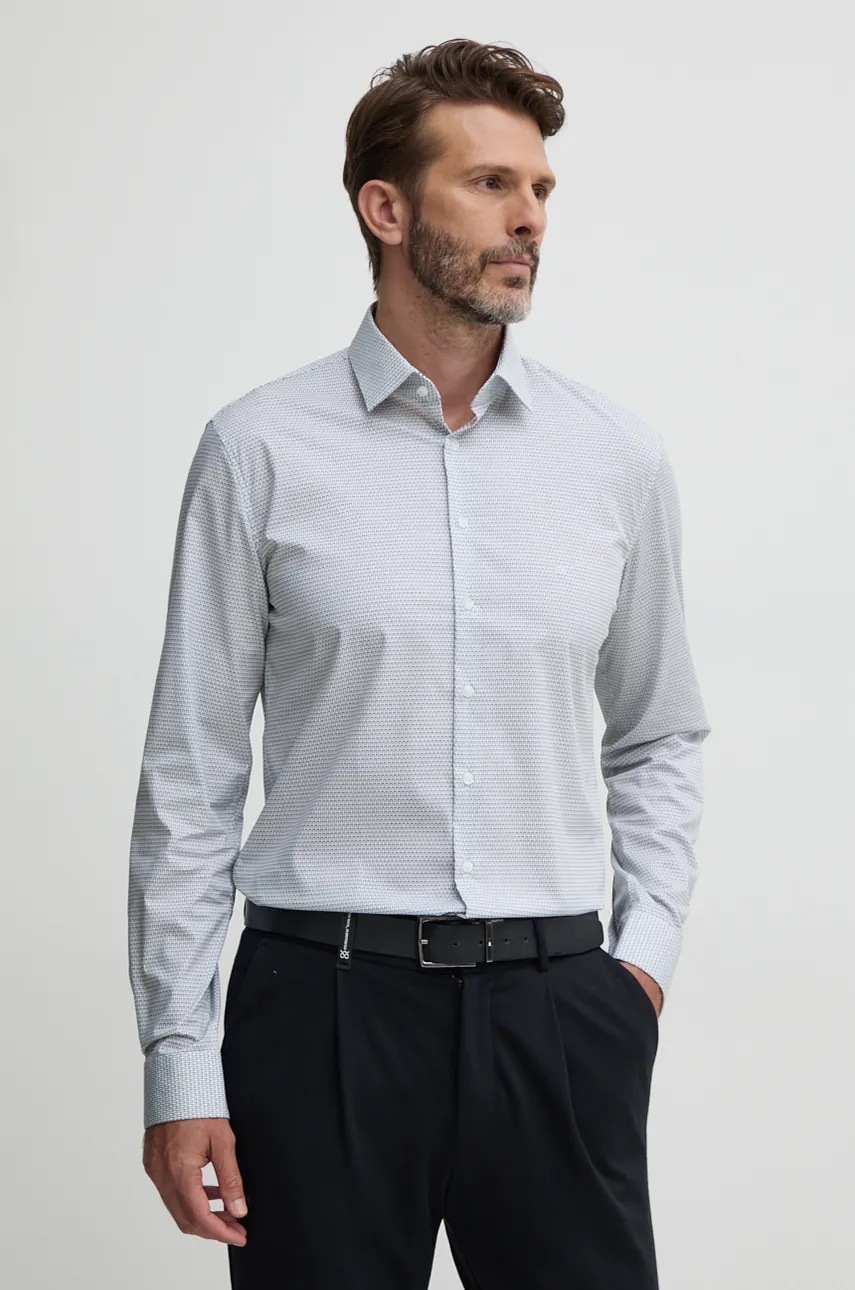 

Риза Calvin Klein мъжка в бяло с кройка по тялото с класическа яка K10K113519, Бял