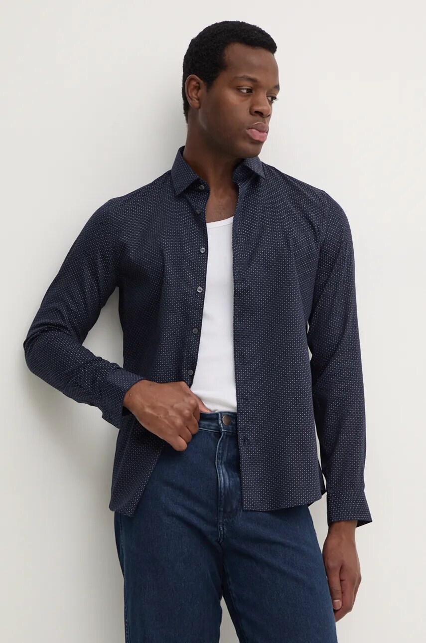 Levně Košile Calvin Klein pánská, tmavomodrá barva, slim, s klasickým límcem, K10K113521