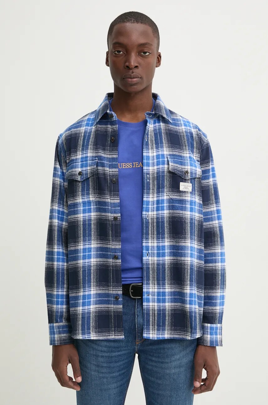 Levně Bavlněná košile Guess Jeans tmavomodrá barva, regular, s klasickým límcem, M4BH64 WGMH1